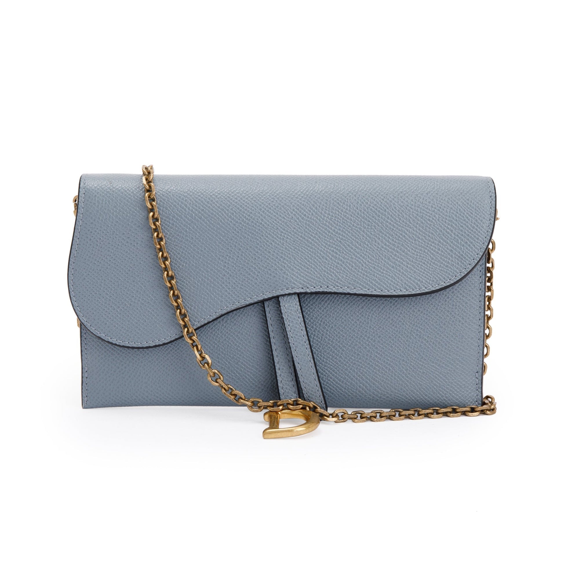 Dior Christian Grained Calfskin Saddle Pouch Handbag Leather Blue Travel Bag