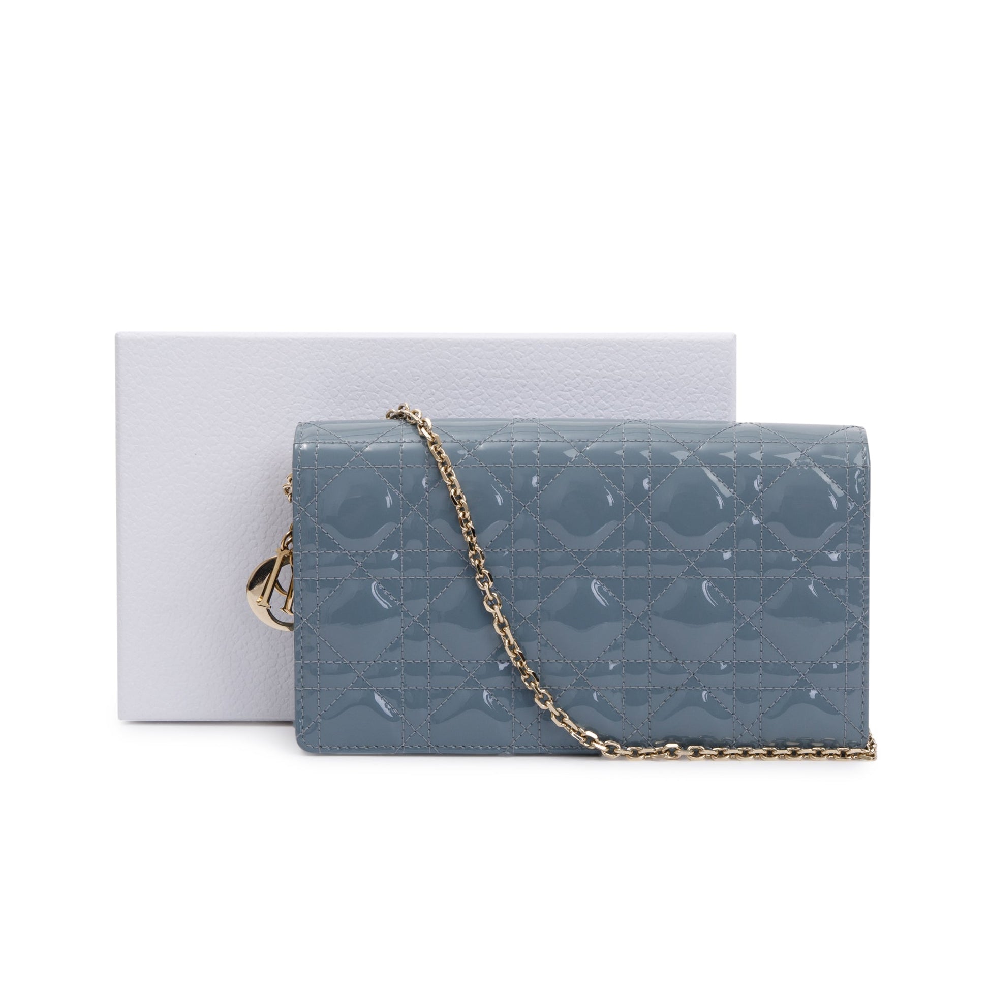 Dior Christian Cloud Patent Lady Pouch Handbag Leather Blue Travel Bag