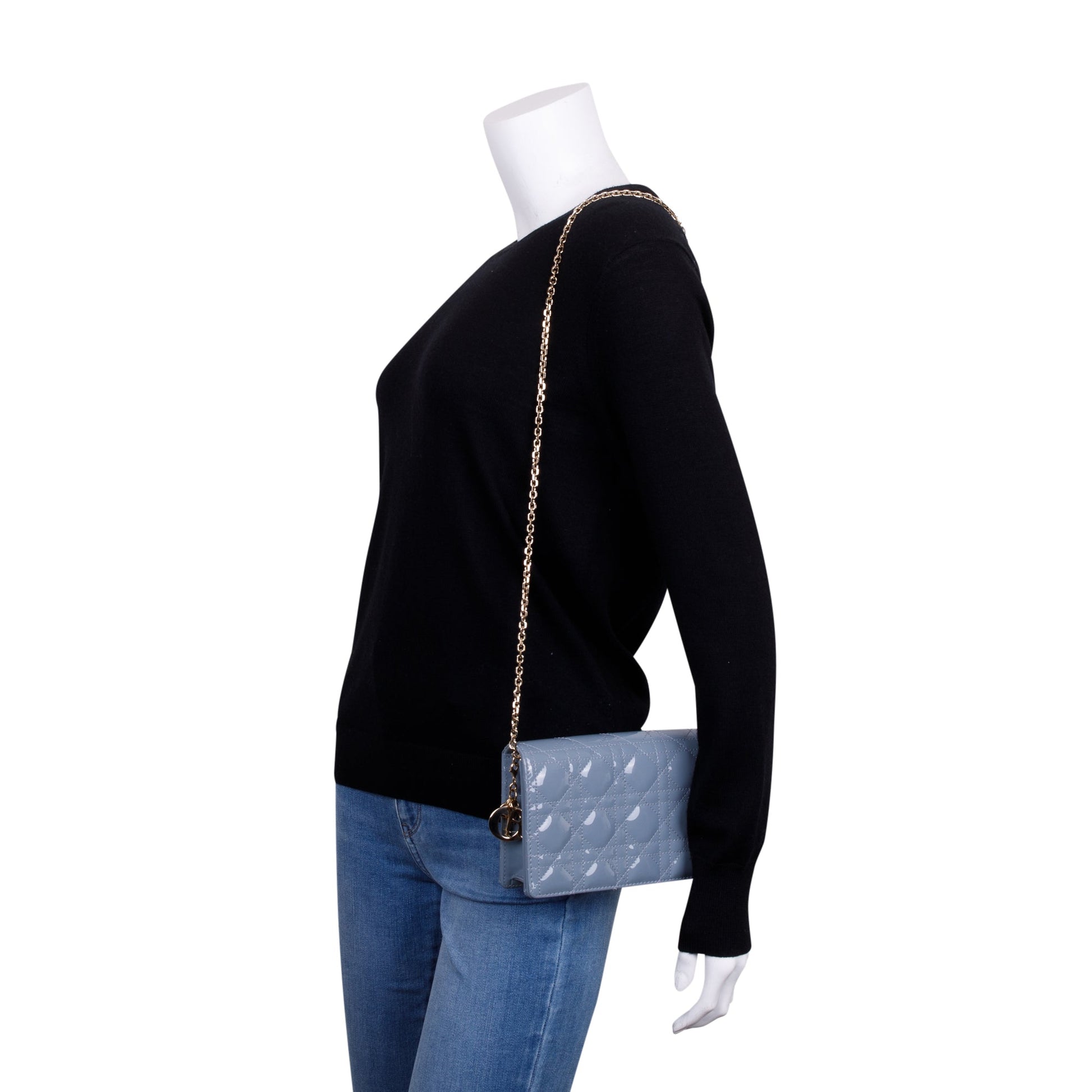 Dior Christian Cloud Patent Lady Pouch Handbag Leather Blue Travel Bag