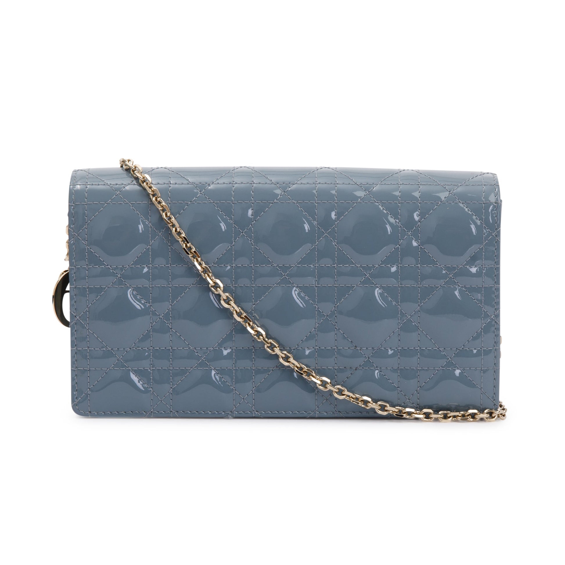 Dior Christian Cloud Patent Lady Pouch Handbag Leather Blue Travel Bag