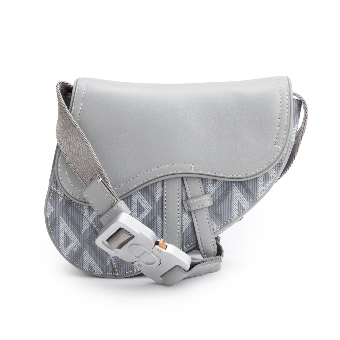 Dior Christian Grey Calfskin Cd Diamond Coated Saddle Leather Canvas Crossbody Bag