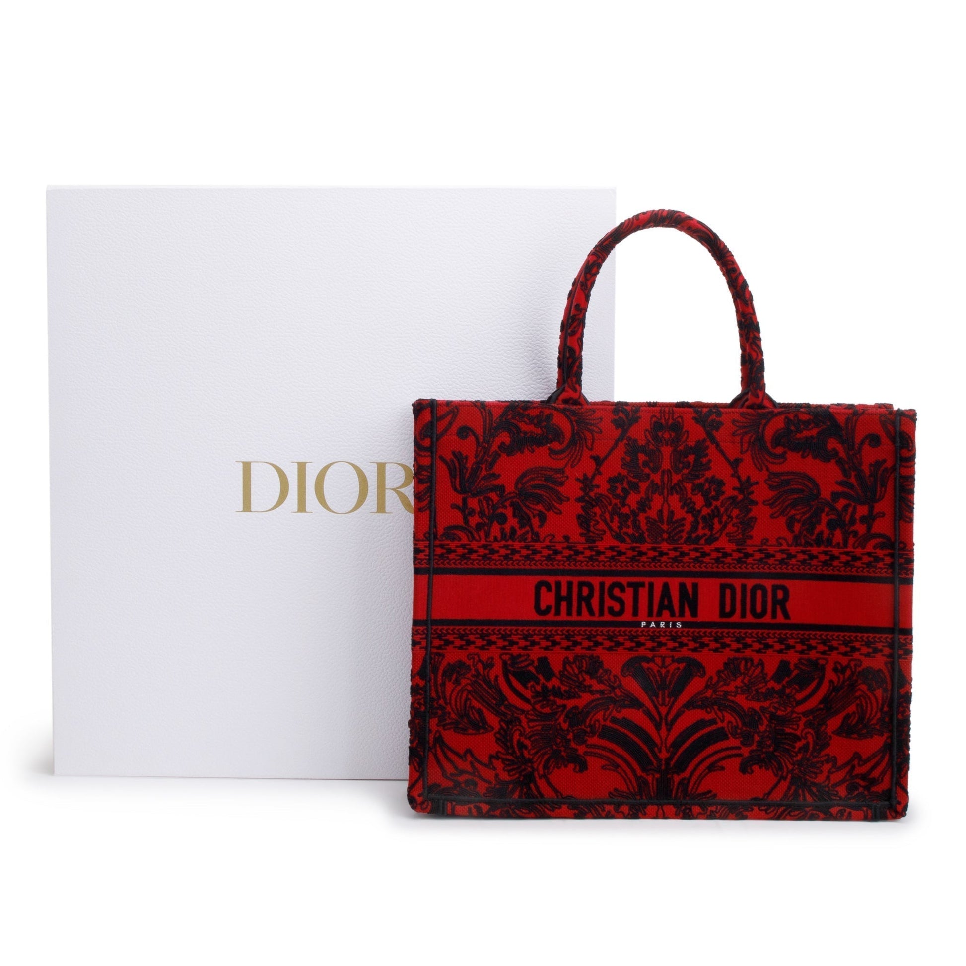Dior Christian Large And Toile De Jouy Embroidery Canvas Black Tote Bag