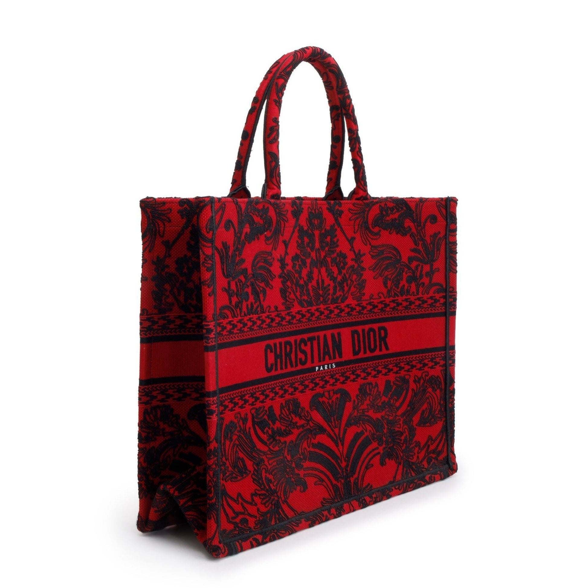 Dior Christian Large And Toile De Jouy Embroidery Canvas Black Tote Bag