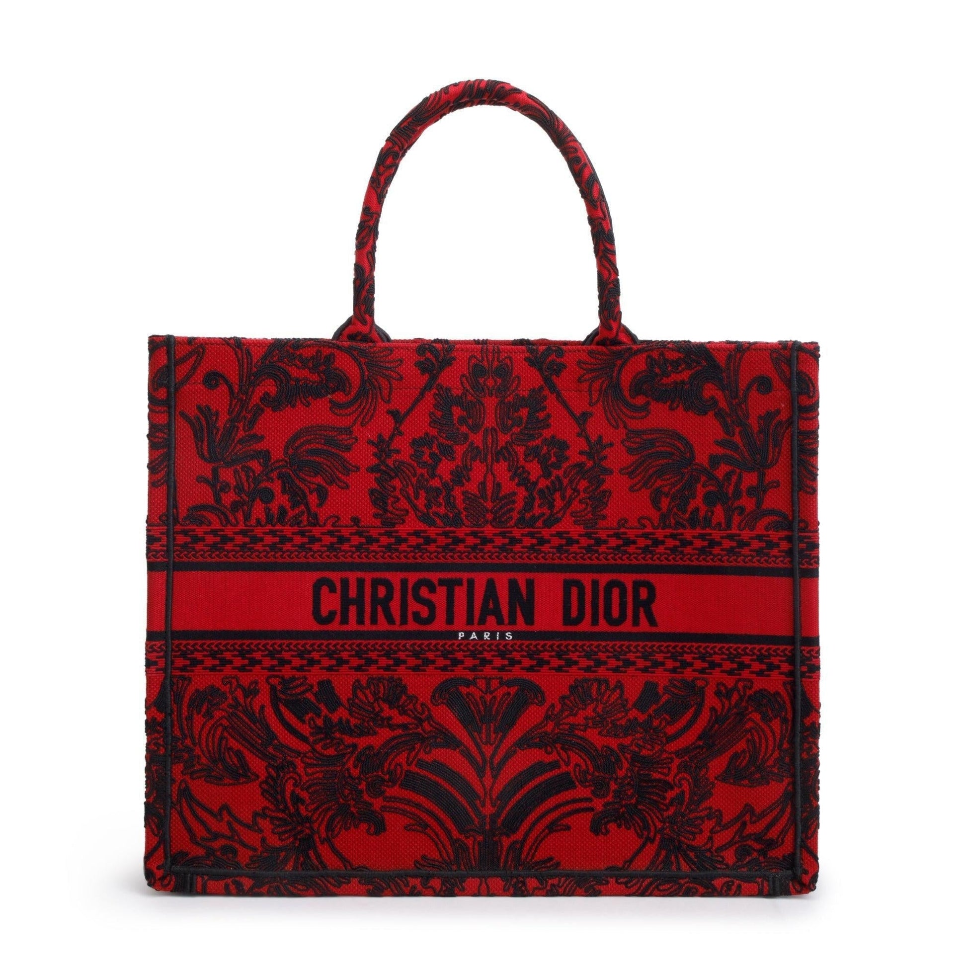 Dior Christian Large And Toile De Jouy Embroidery Canvas Black Tote Bag