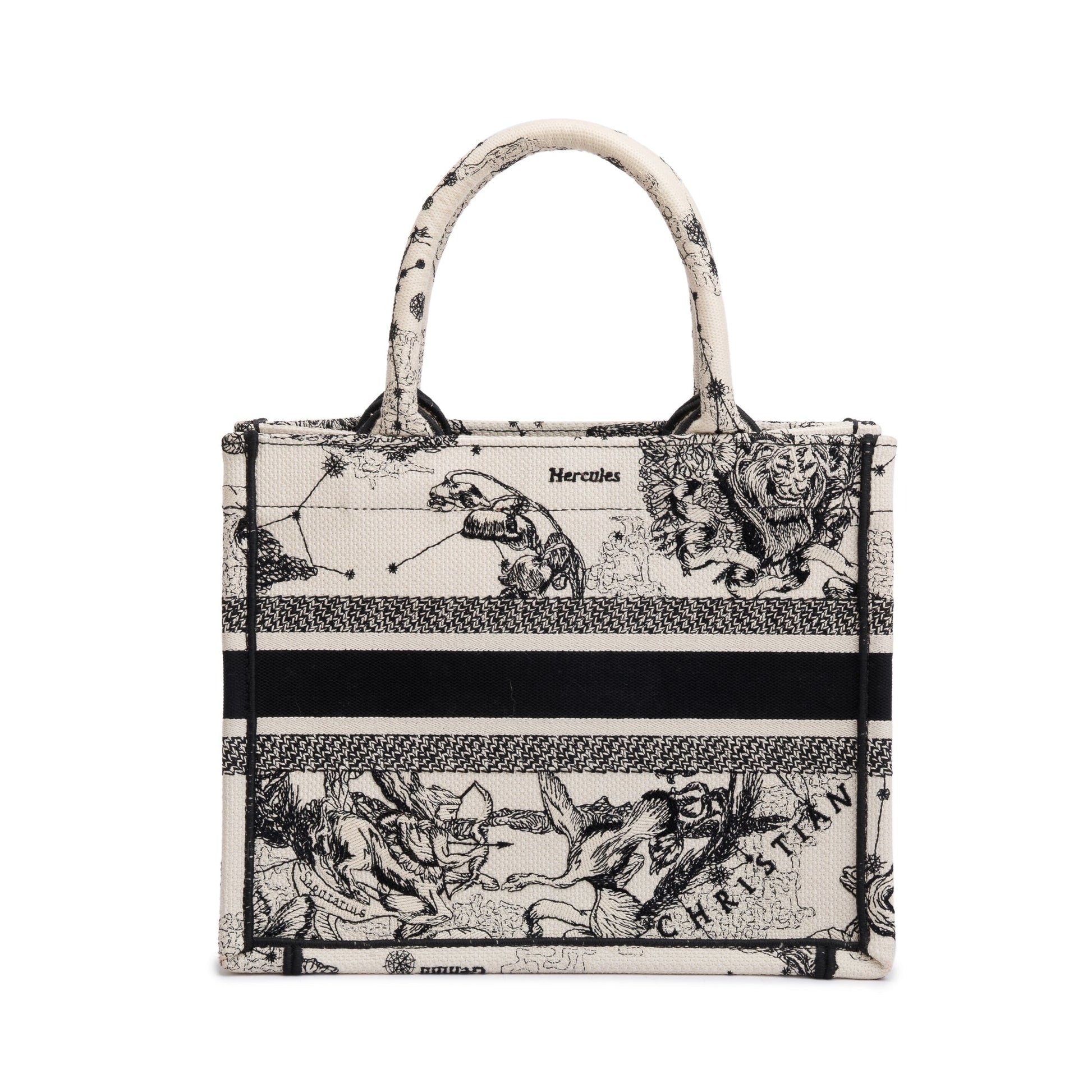 Dior Christian Latte & Toile De Jouy Zodiac Black Small Tote Bag