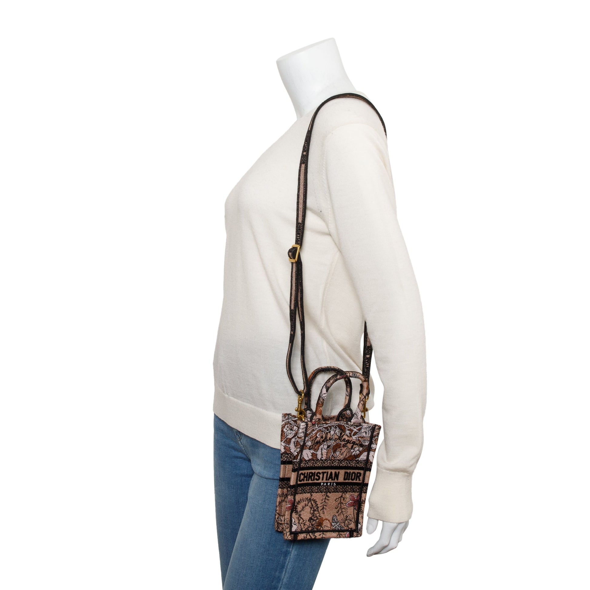 Dior Christian Jardin Magique Embroidered Vertical Book Tote Pink Tote Bag