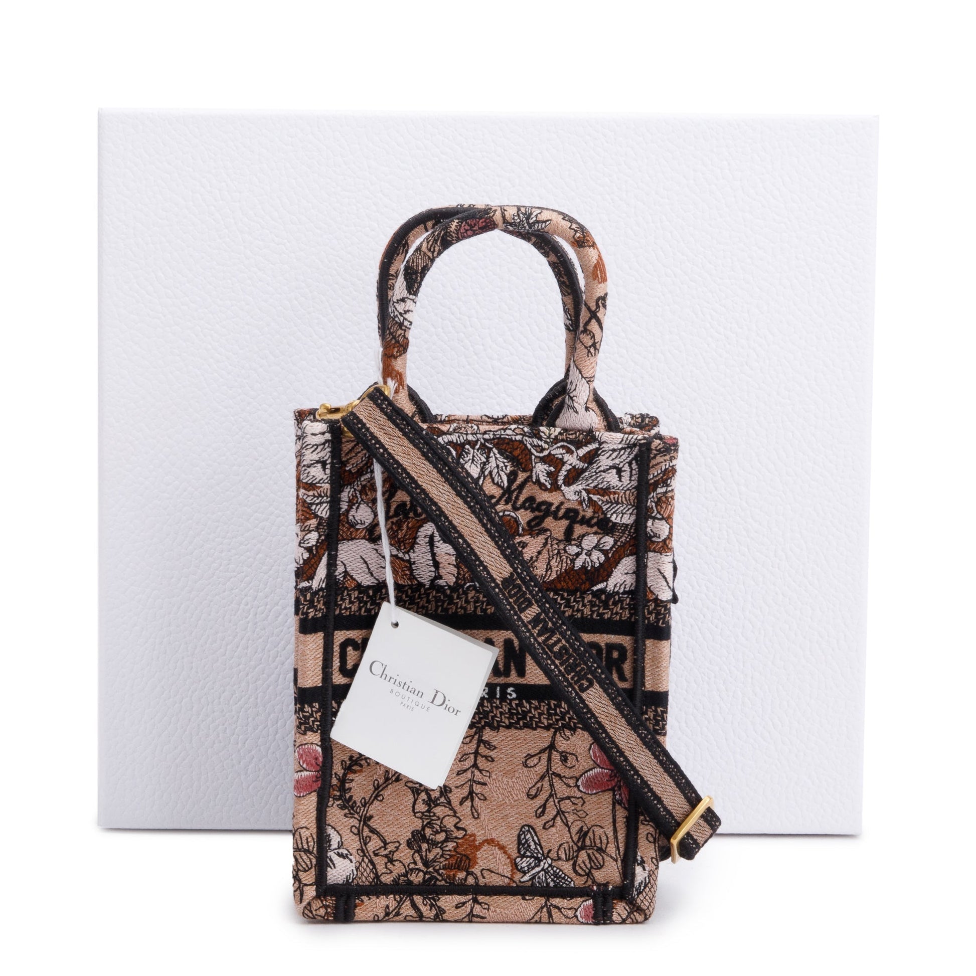 Dior Christian Jardin Magique Embroidered Vertical Book Tote Pink Tote Bag