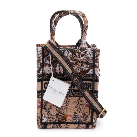 Dior Christian Jardin Magique Embroidered Vertical Book Tote Pink Tote Bag