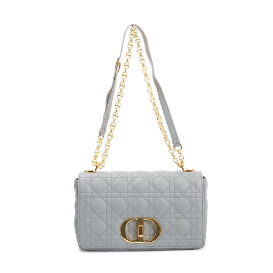 Dior Christian Stone Gray Supple Cannage Calfskin Caro Leather Medium Travel Bag
