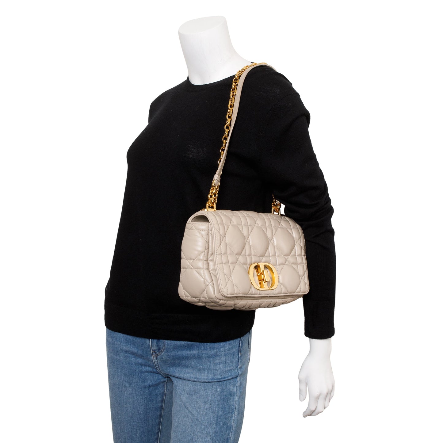 Dior Christian Taupe Supple Cannage Calfskin Caro Bag Leather Medium Travel Bag