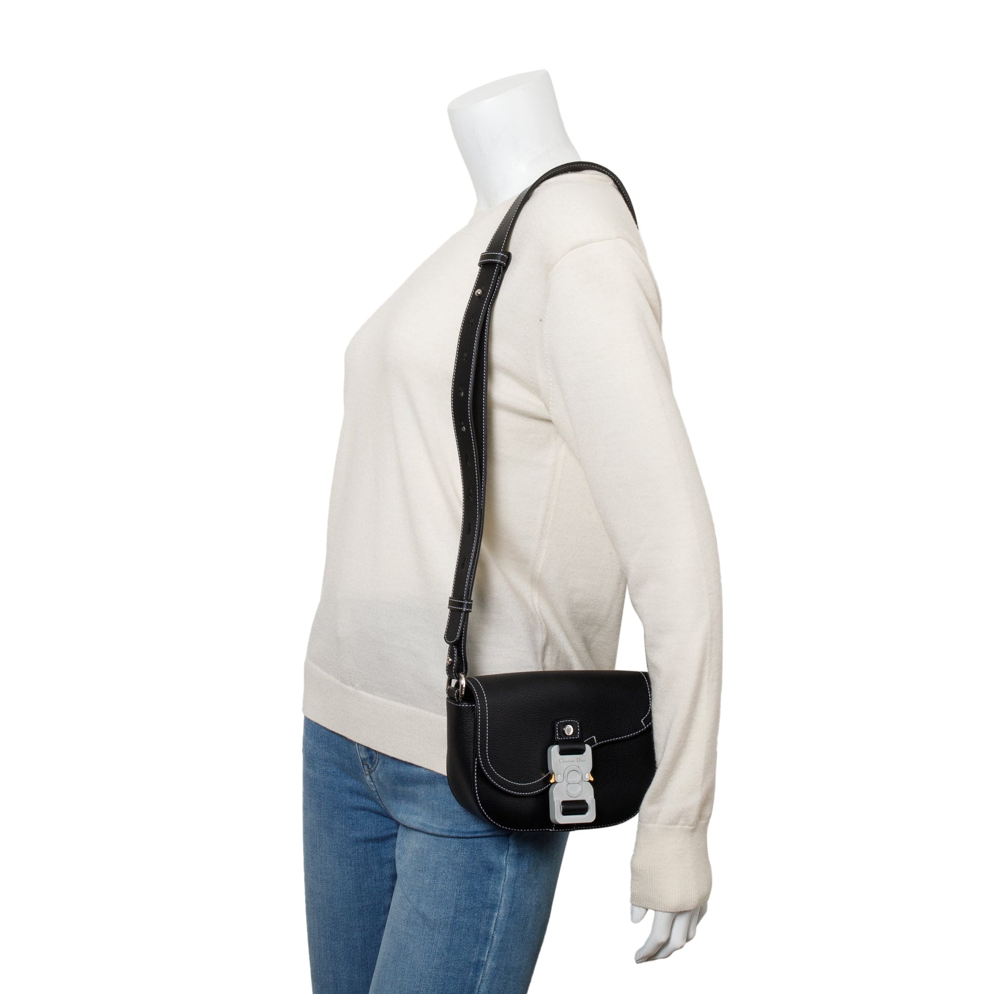 Dior Christian Calfskin Saddle Messenger Bag Leather Black Travel Bag