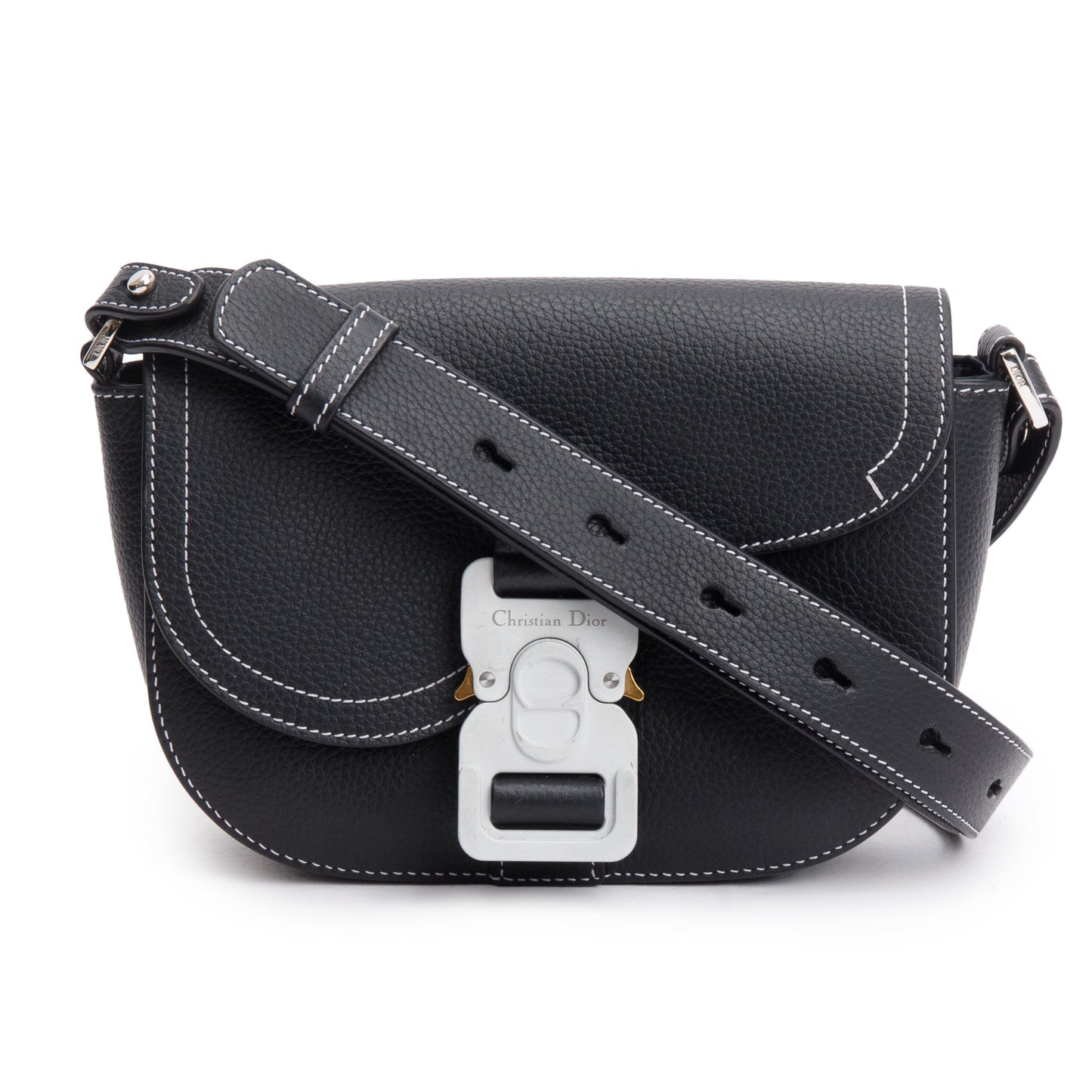 Dior Christian Calfskin Saddle Messenger Bag Leather Black Travel Bag