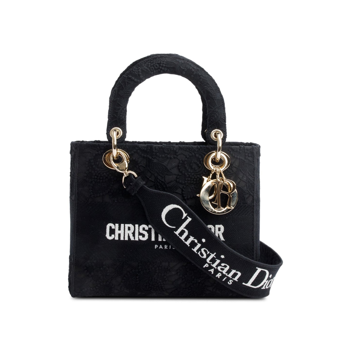 Dior Christian Lady D Lace Bag Canvas Black Travel Bag