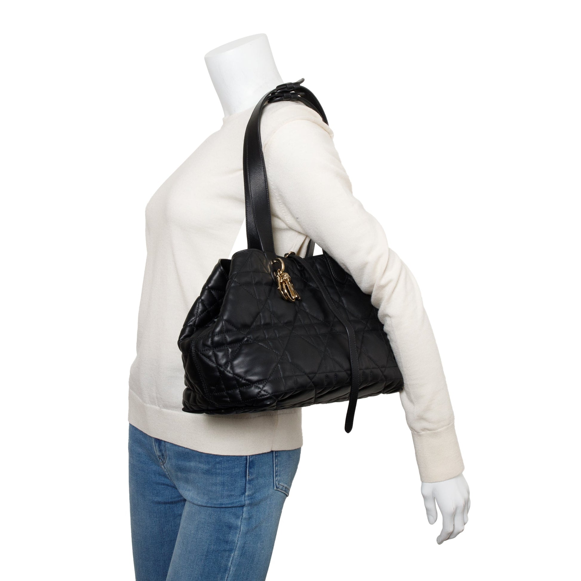 Dior Christian Macrocannage Calfskin Toujours Bag Leather Black Travel Bag