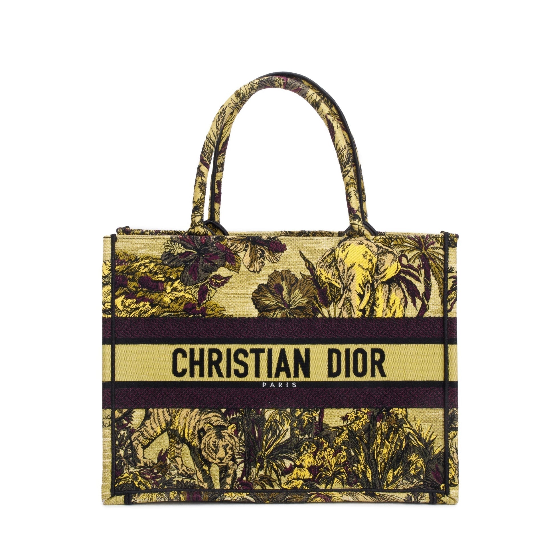 Dior Christian Toile De Jouy Voyage Embroidery Book Canvas Medium Tote Bag