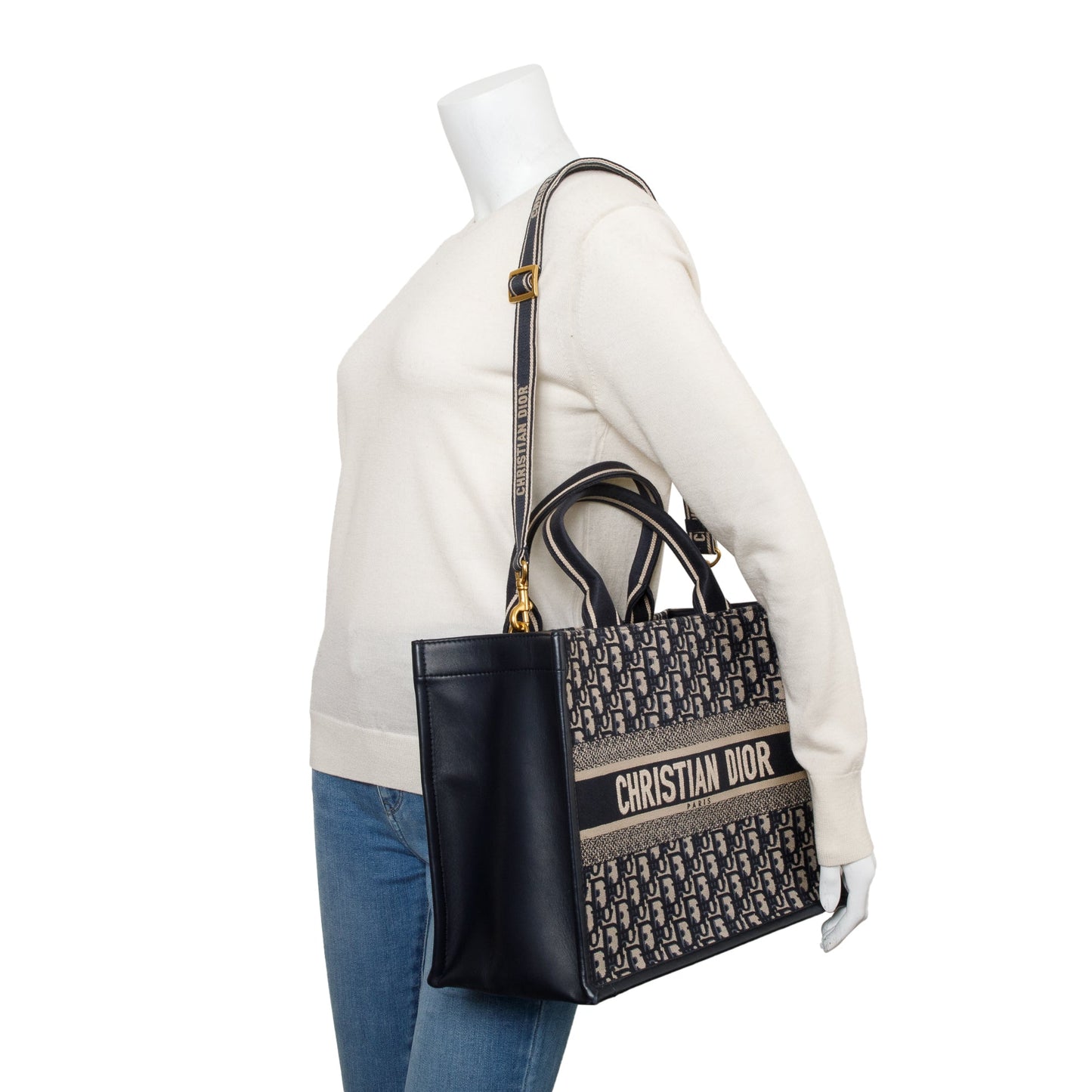 Dior Christian Navy Oblique Embroidered Book Tote Handbag Medium Tote Bag