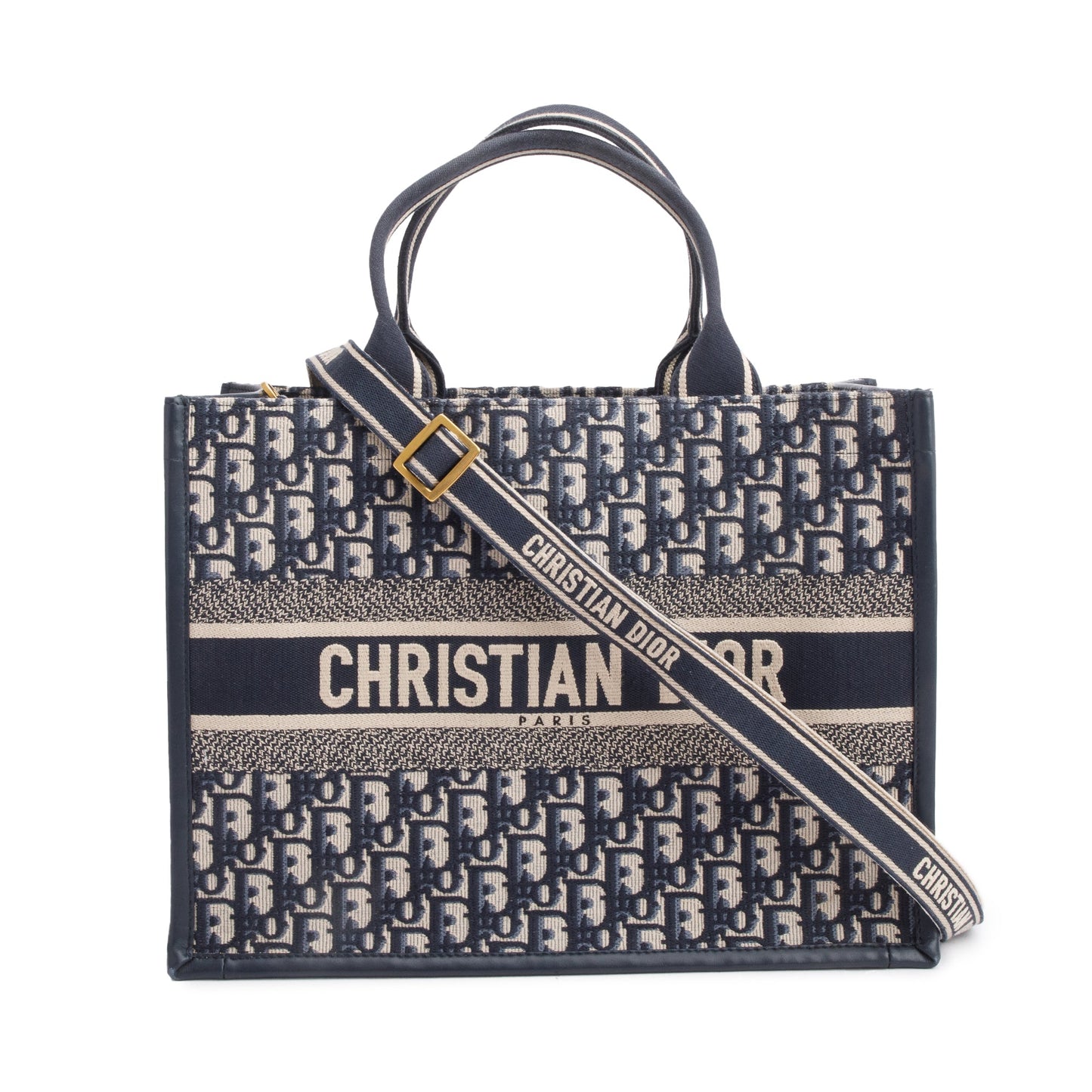 Dior Christian Navy Oblique Embroidered Book Tote Handbag Medium Tote Bag