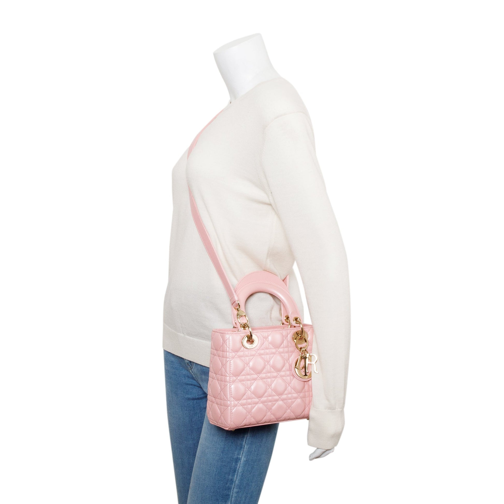 Dior Christian Metallic Cannage Lambskin Lady Bag Leather Pink Travel Bag