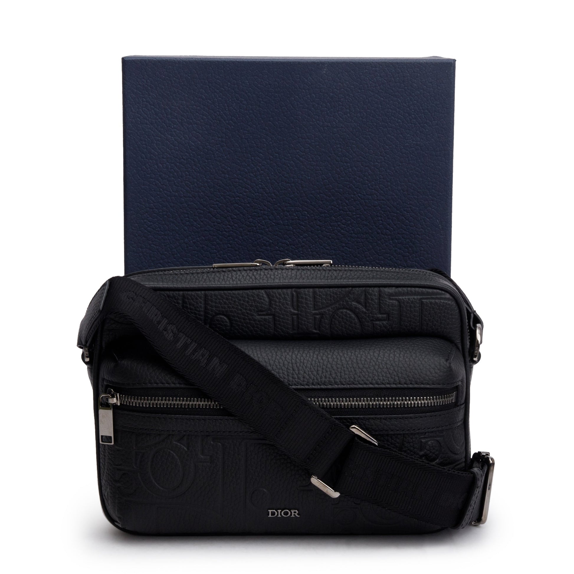 Dior Christian Rider . Zipped Messenger Bag Leather Black Travel Bag