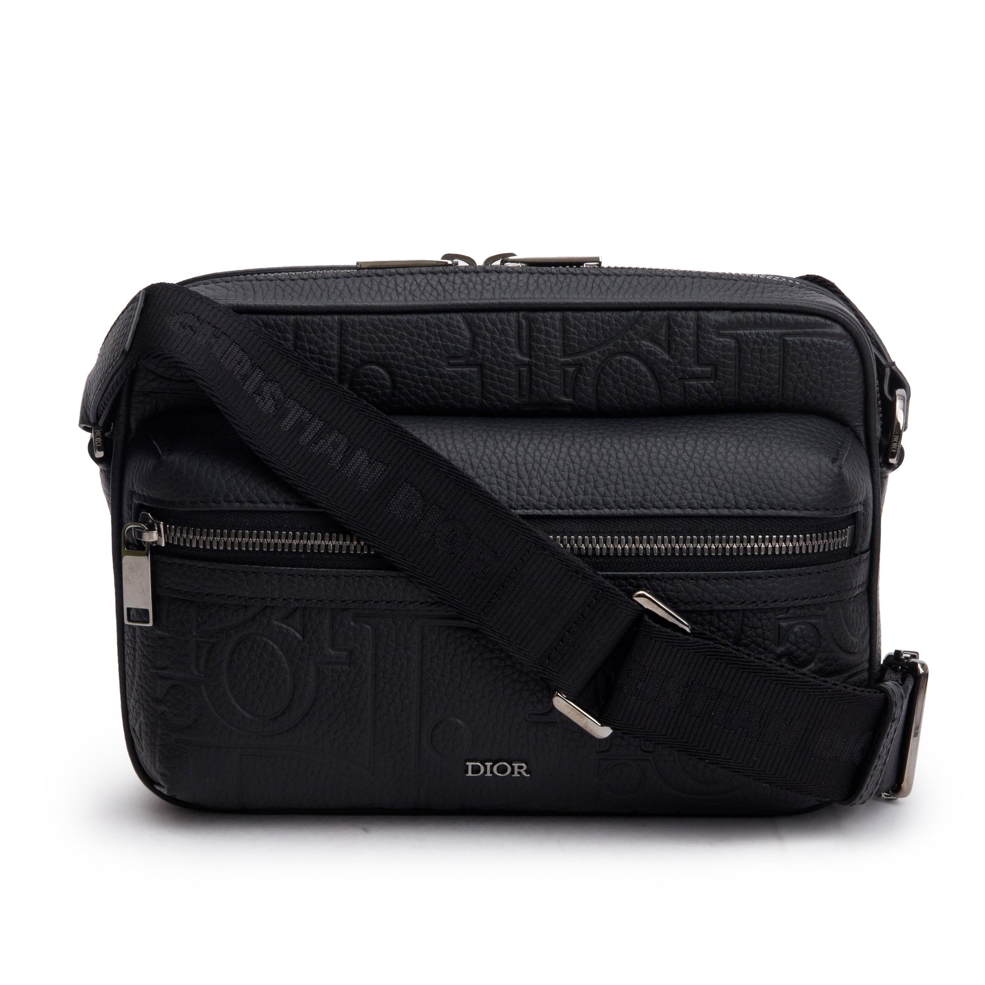 Dior Christian Rider . Zipped Messenger Bag Leather Black Travel Bag