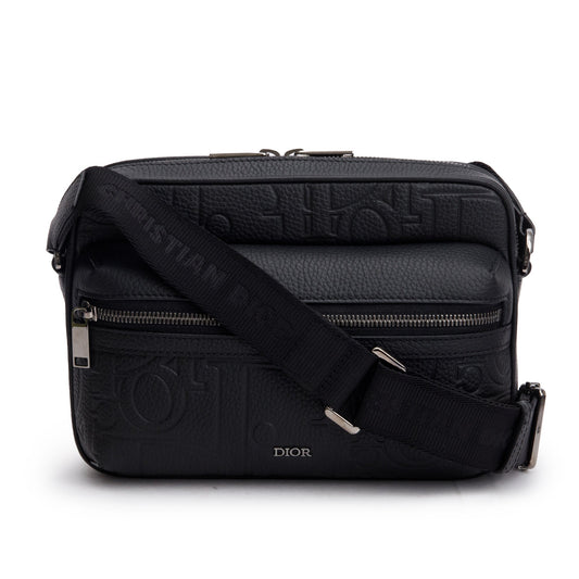 Dior Christian Rider . Zipped Messenger Bag Leather Black Travel Bag