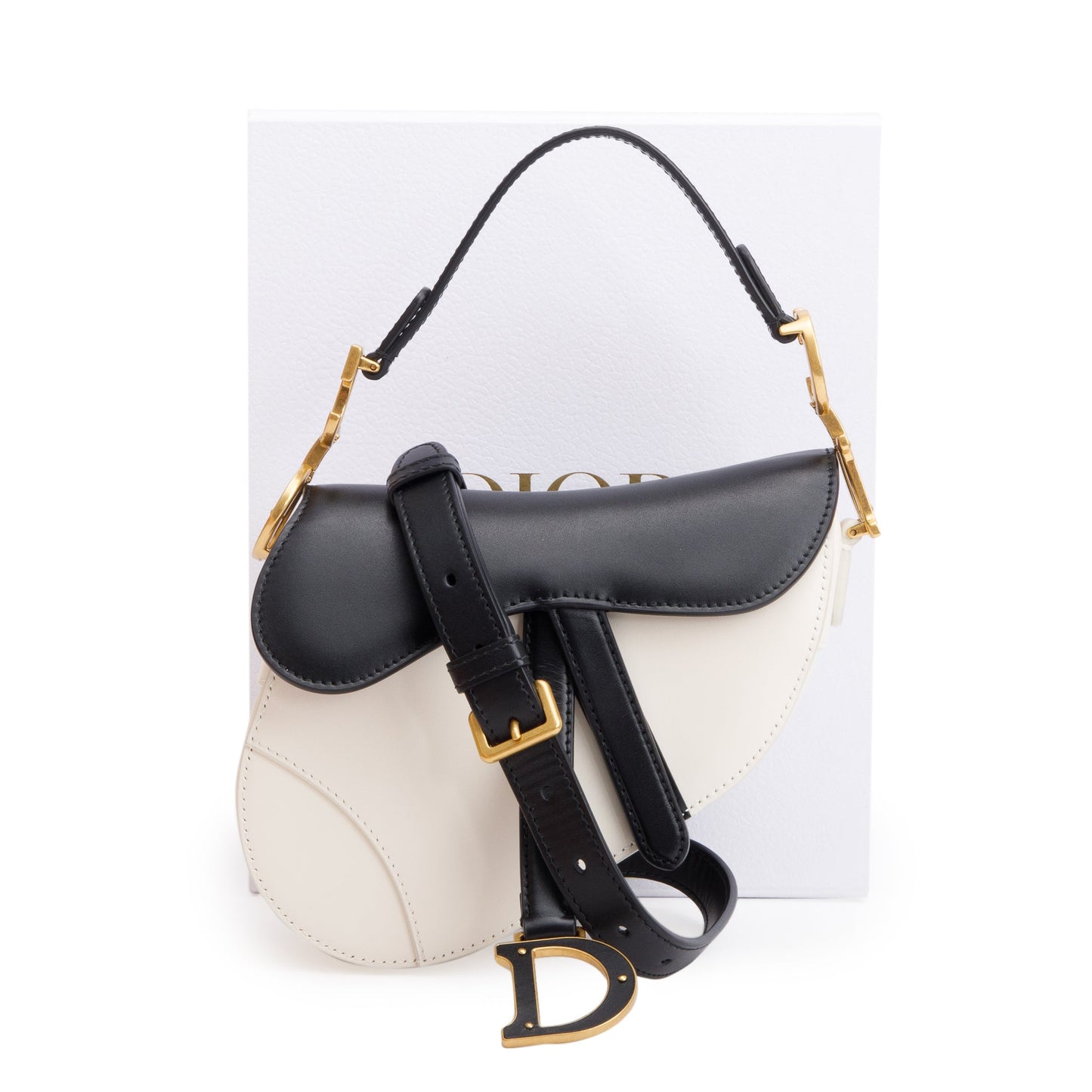 Dior Christian & Calfskin Mini Saddle Bag Leather Black Travel Bag