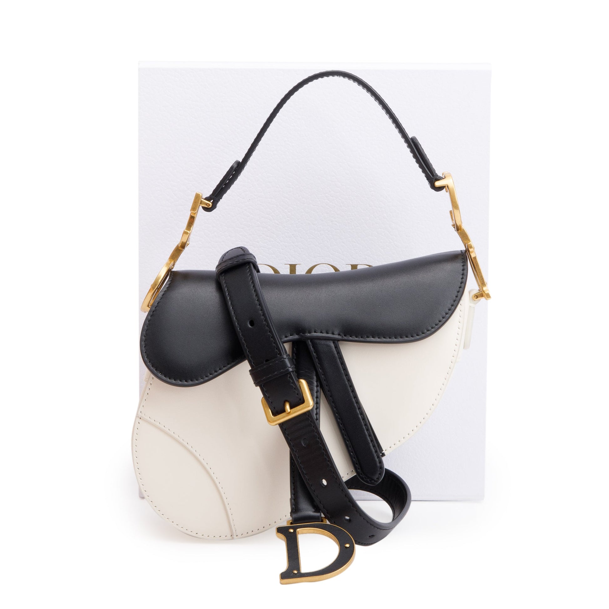 Dior Christian & Calfskin Mini Saddle Bag Leather Black Travel Bag