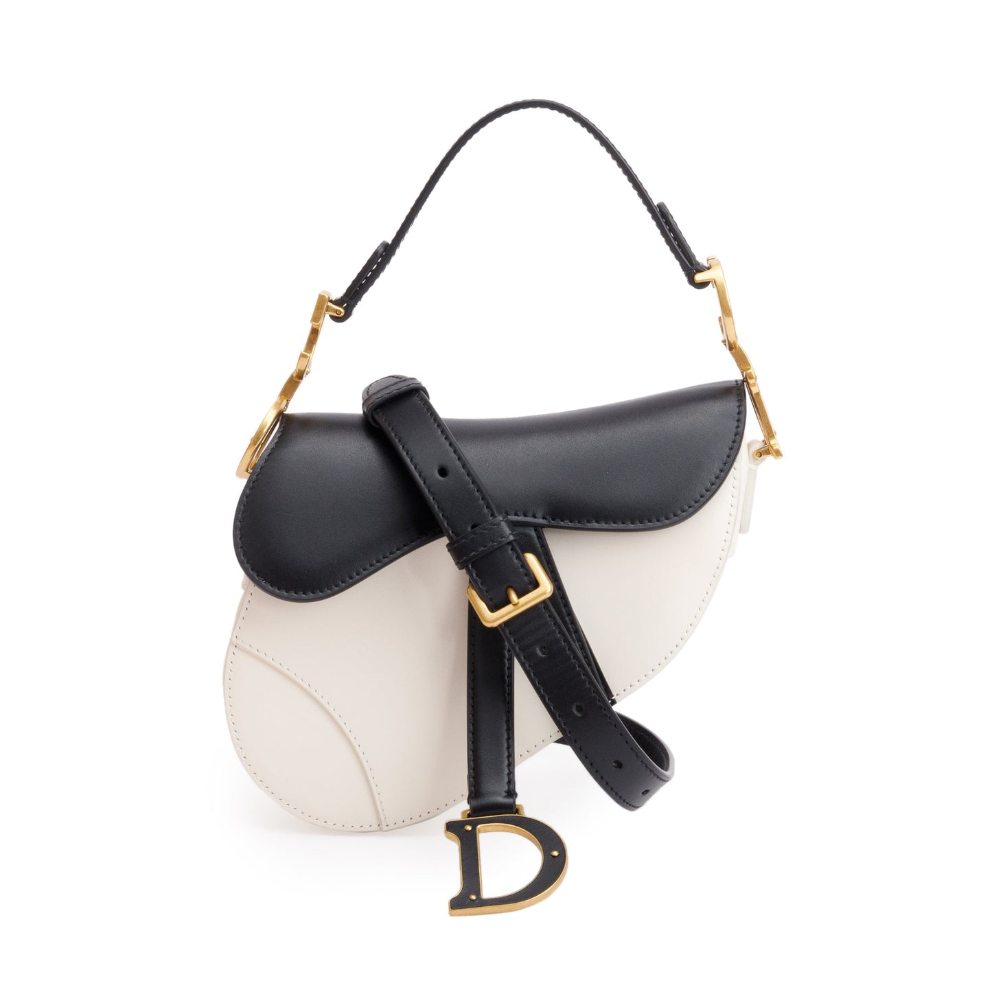 Dior Christian & Calfskin Mini Saddle Bag Leather Black Travel Bag