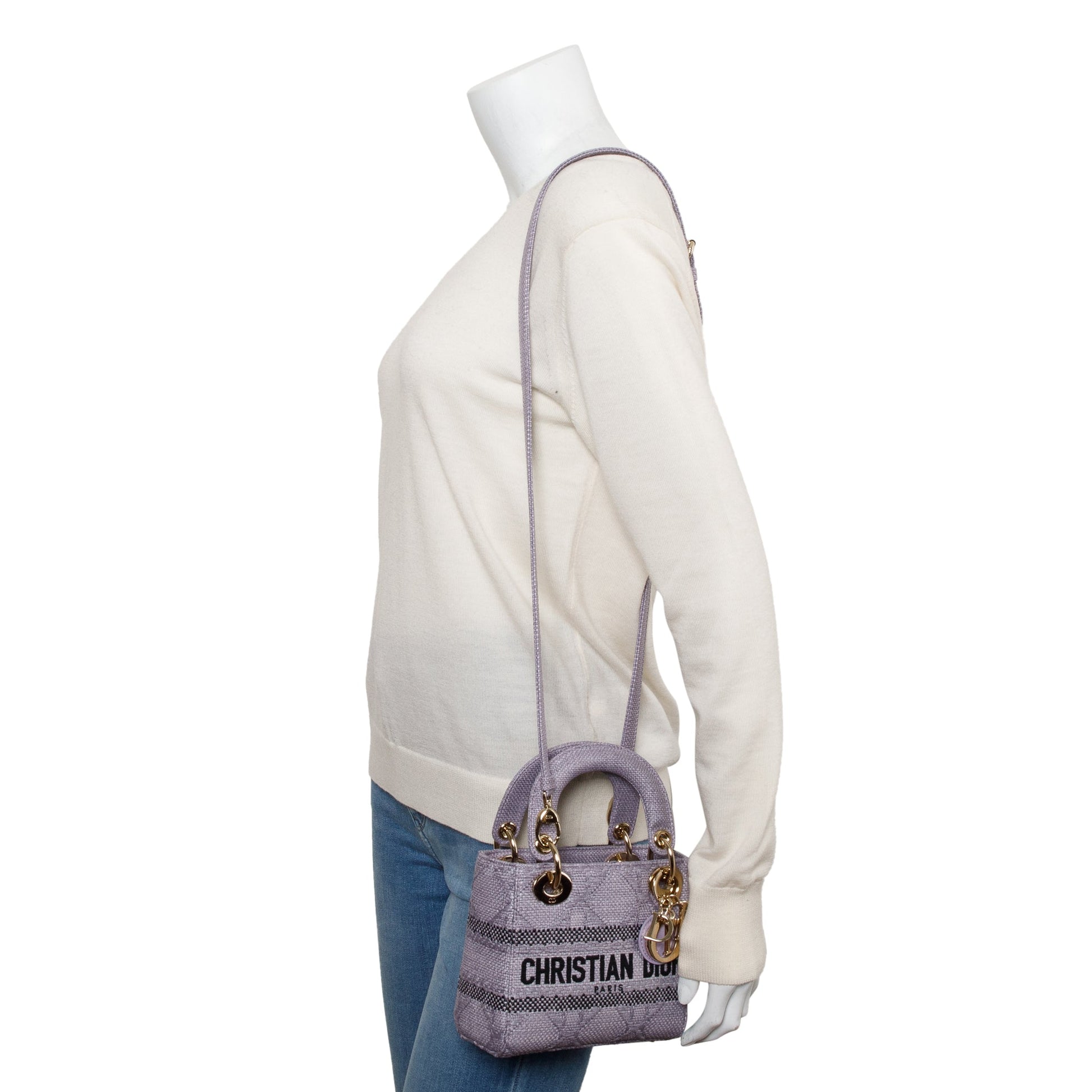 Dior Christian Purple Cannage Lady D Lite Bag Raffia Mini Travel Bag