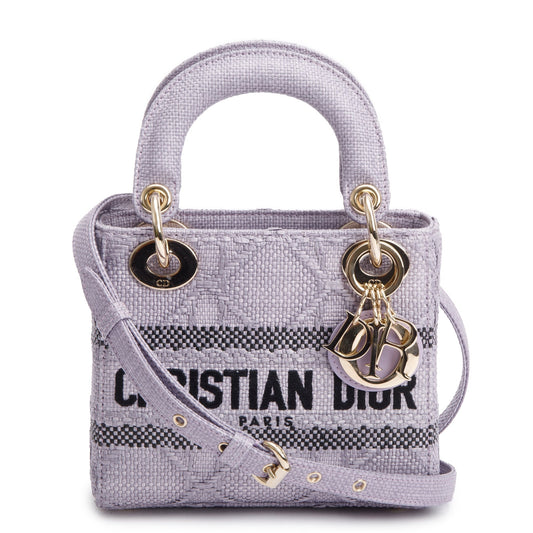 Dior Christian Purple Cannage Lady D Lite Bag Raffia Mini Travel Bag