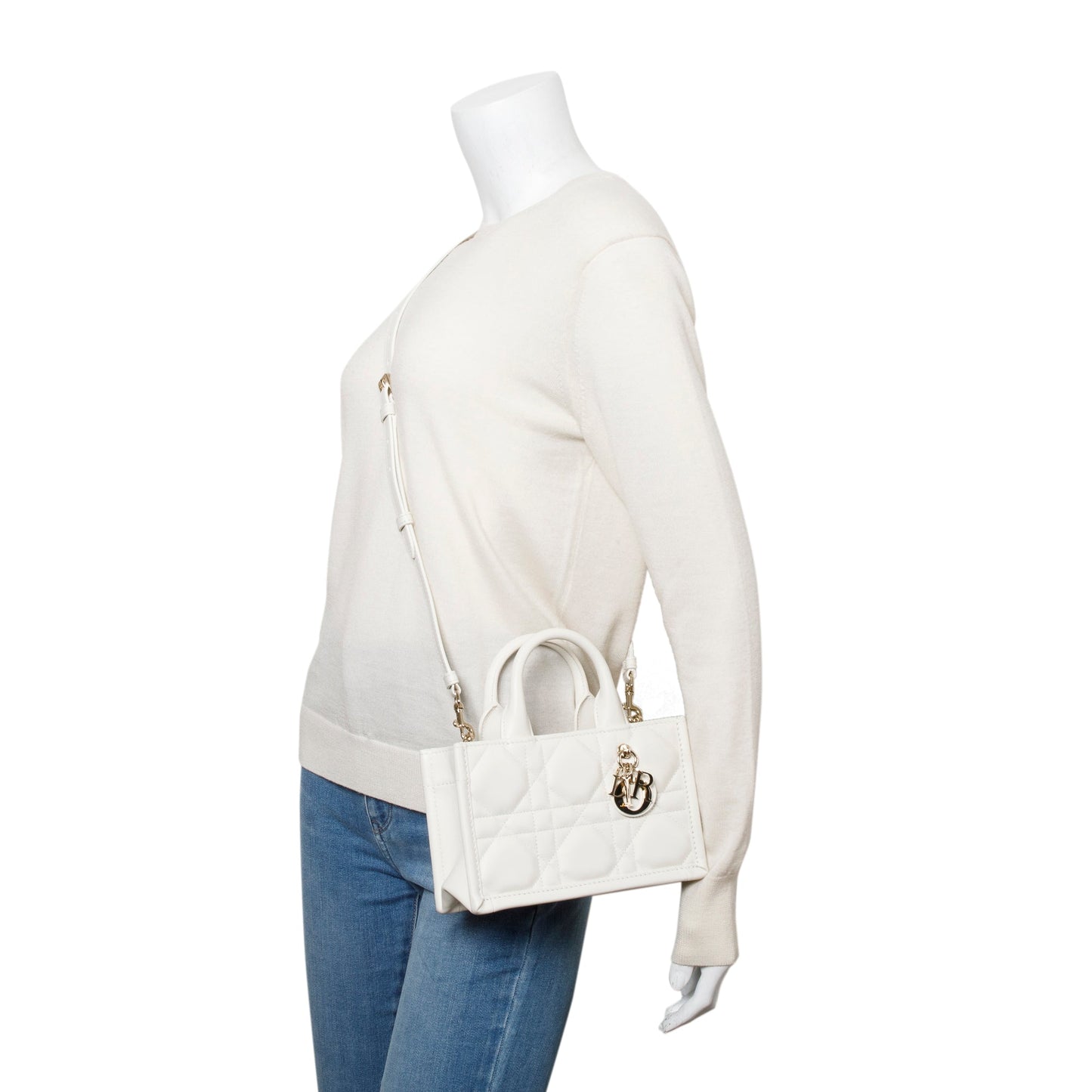 Dior Christian Macrocannage Lambskin Book Tote Handbag White Mini Tote Bag