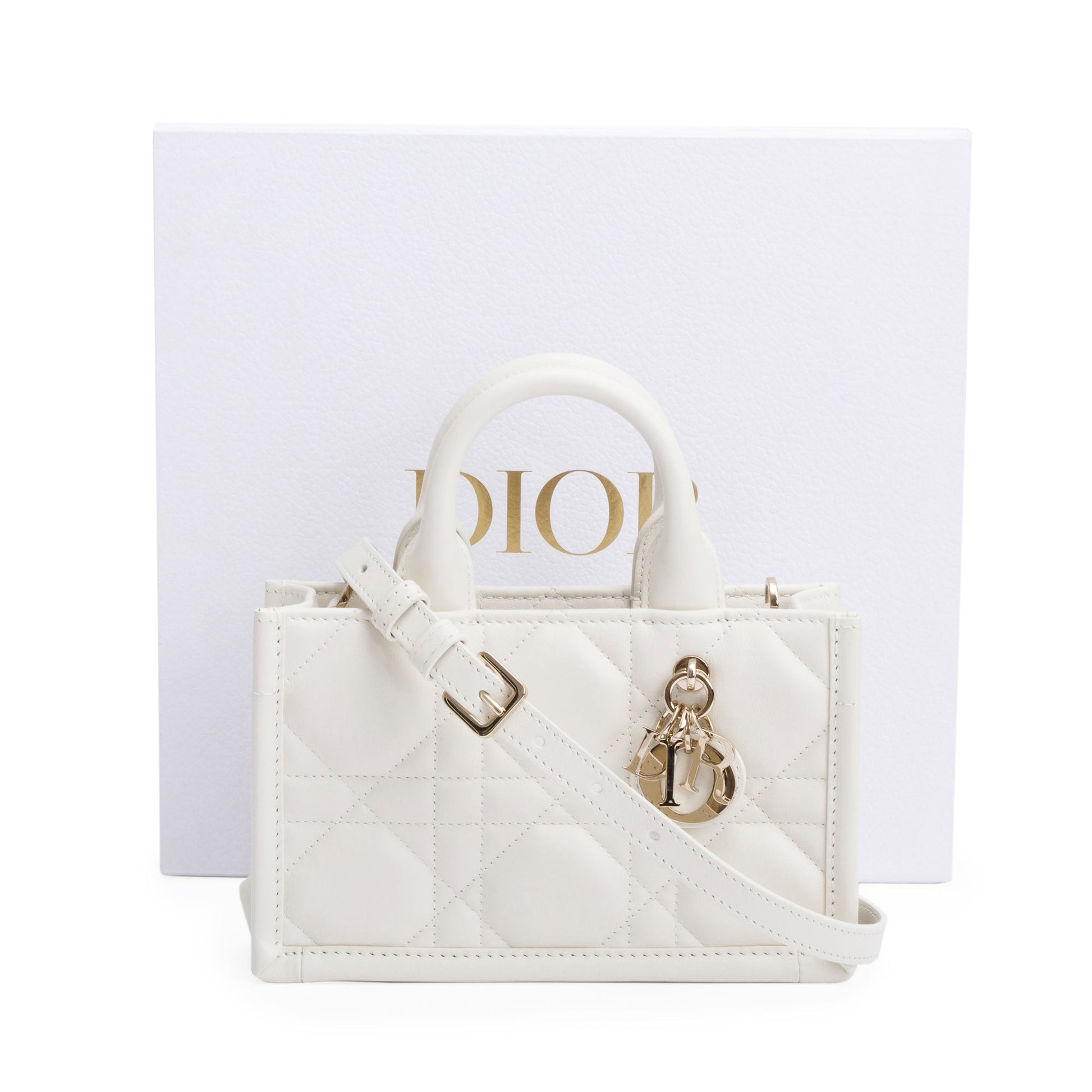 Dior Christian Macrocannage Lambskin Book Tote Handbag White Mini Tote Bag