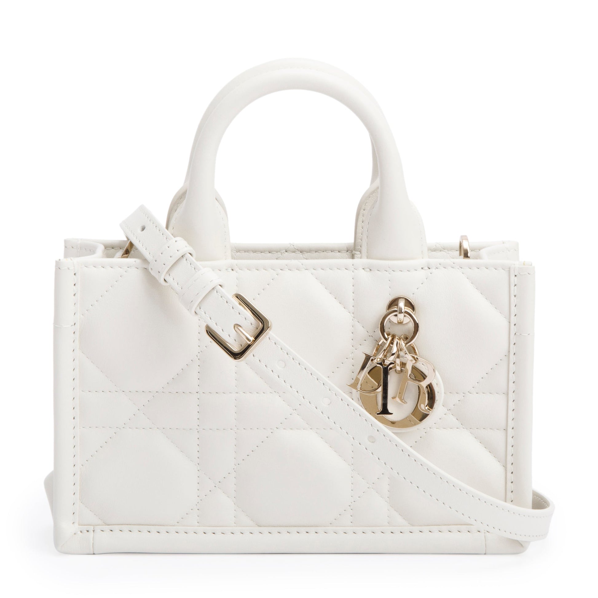 Dior Christian Macrocannage Lambskin Book Tote Handbag White Mini Tote Bag