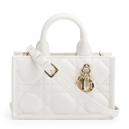 Dior Christian Macrocannage Lambskin Book Tote Handbag White Mini Tote Bag