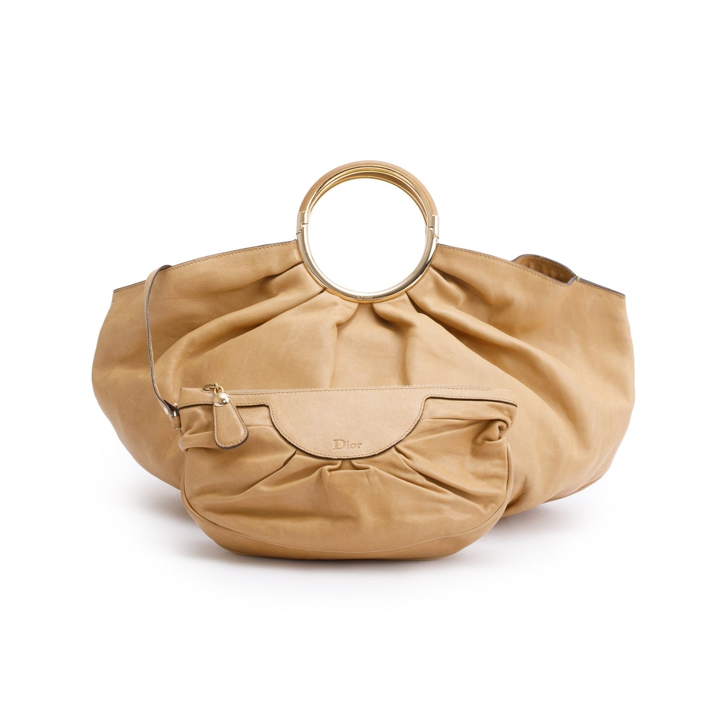 Dior Christian Calfskin Soft Babe Handle Bag Leather Beige Travel Bag