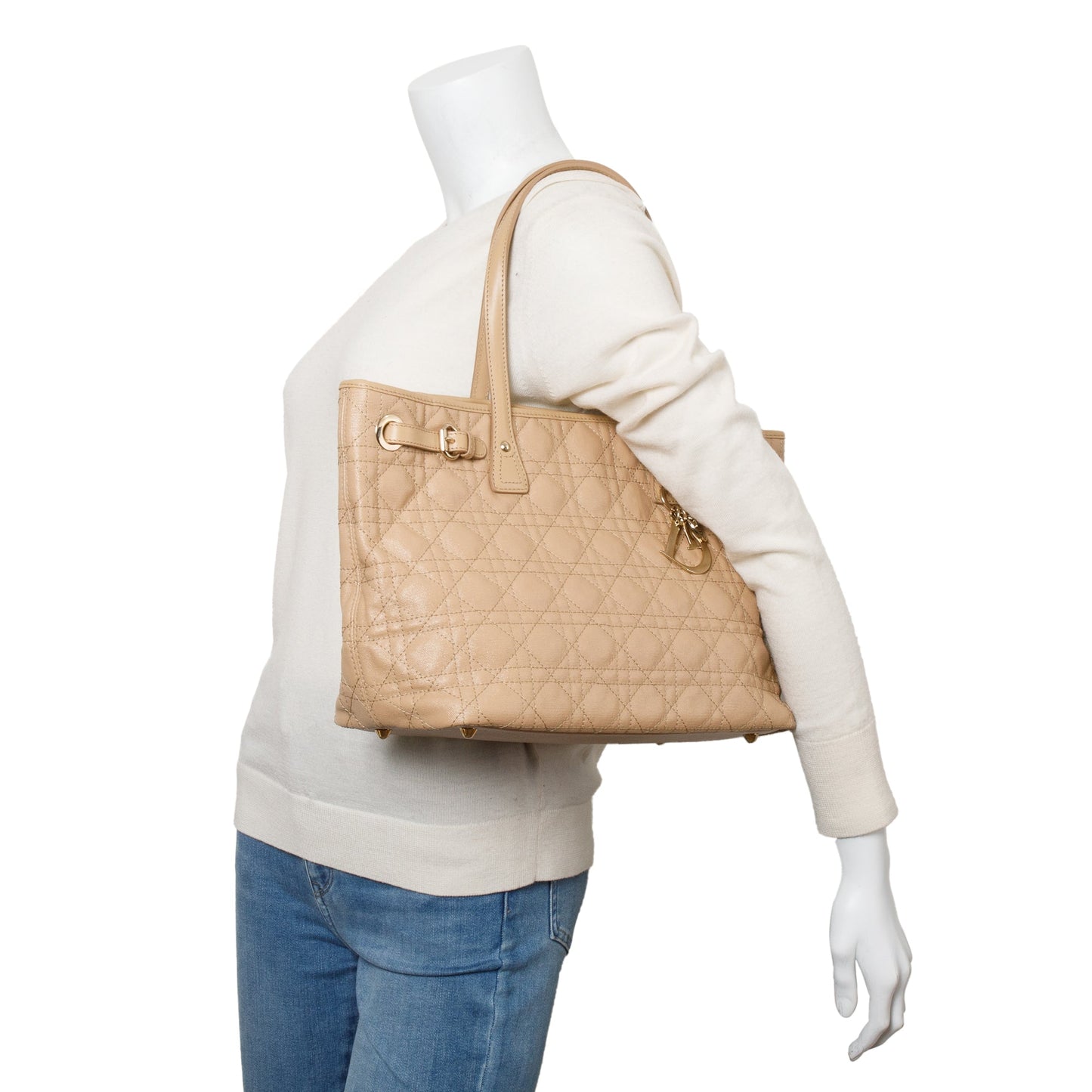 Dior Christian Cannage Panarea Shopping Tote Handbag Beige Tote Bag