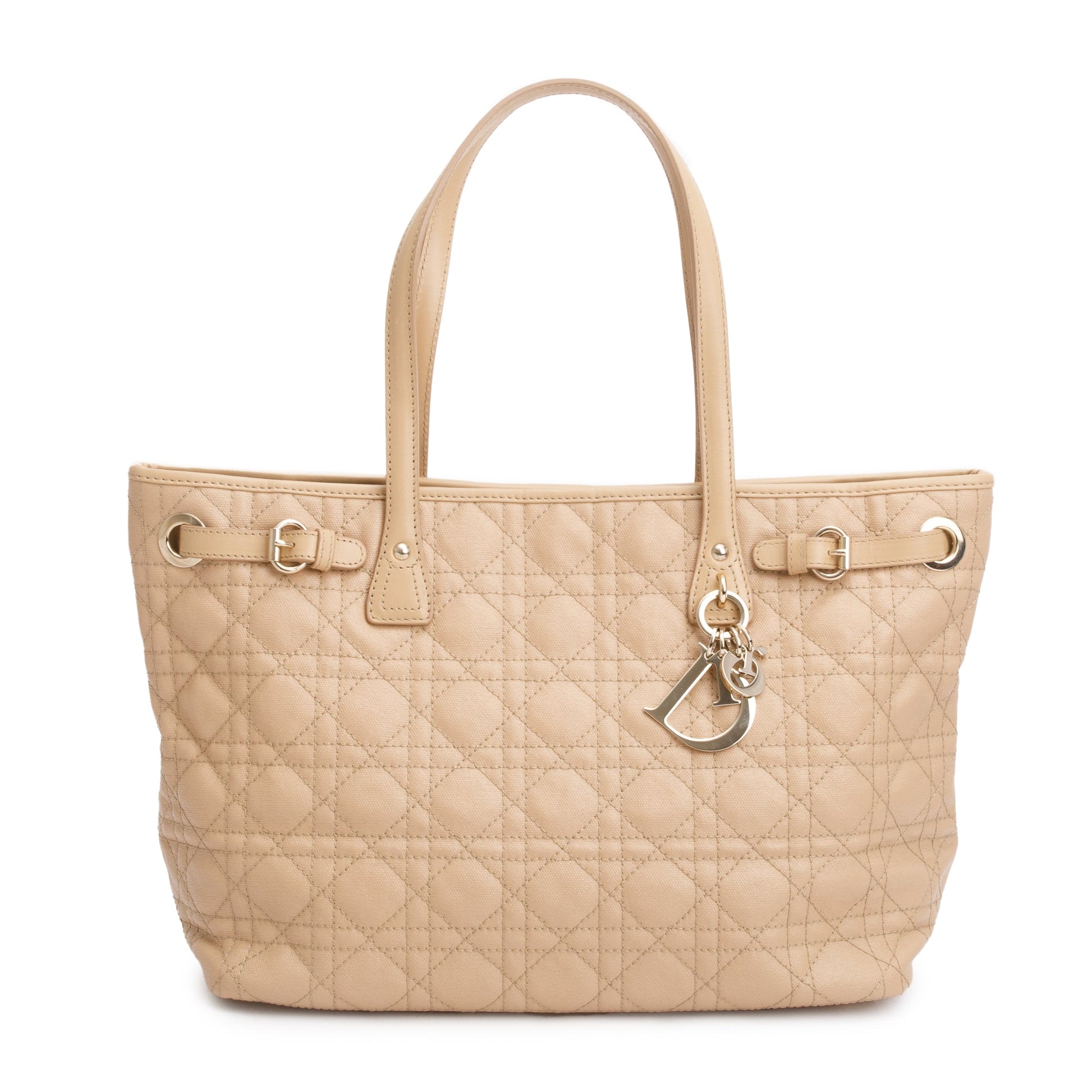 Dior Christian Cannage Panarea Shopping Tote Handbag Beige Tote Bag