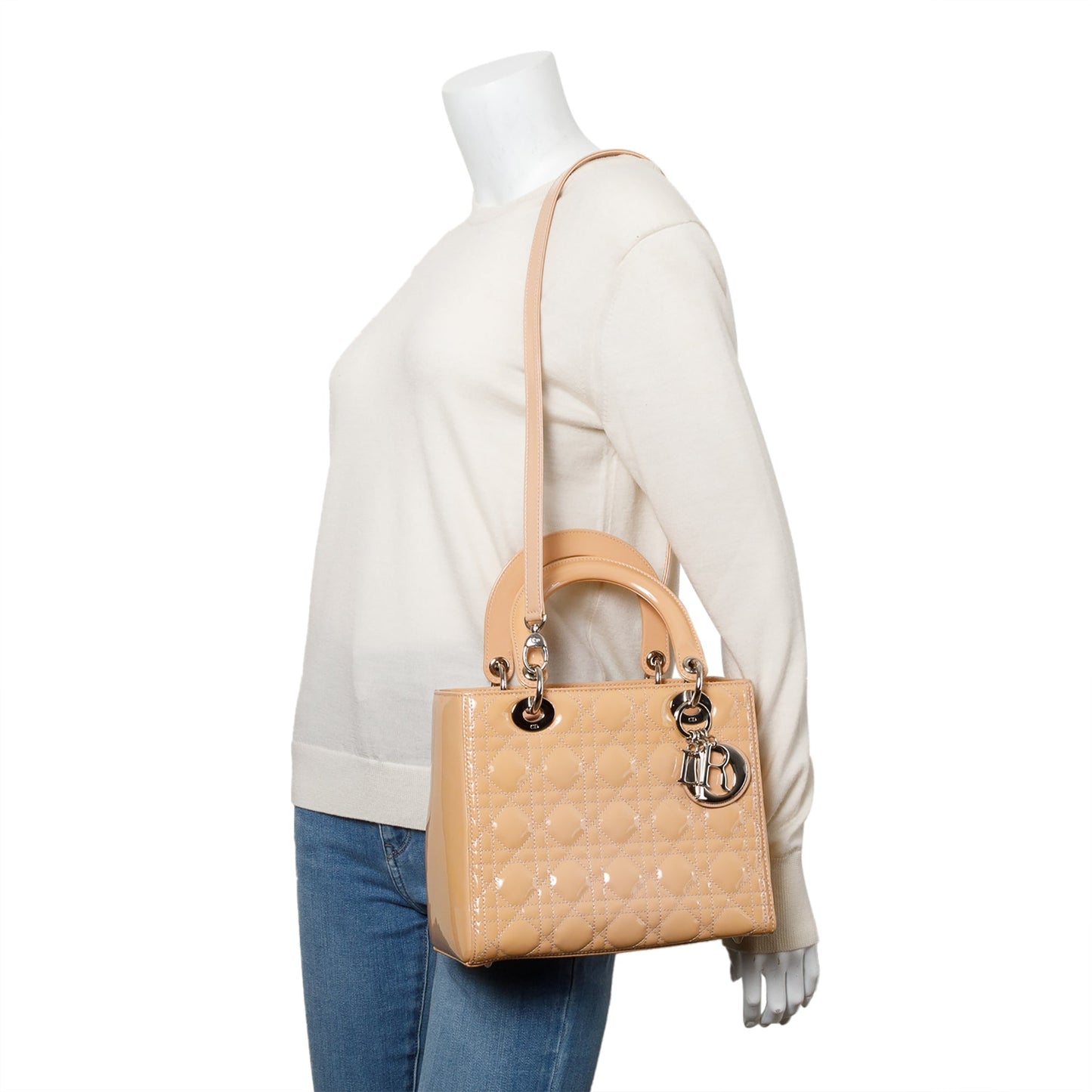 Dior Christian Cannage Patent Lady Bag Leather Beige Travel Bag Dior Bag
