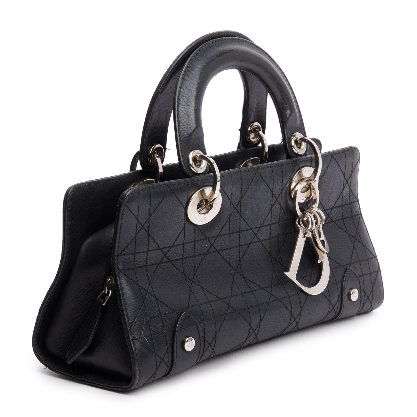 Dior Christian Calfskin Cannage East West Lady Bag Leather Black Travel Bag