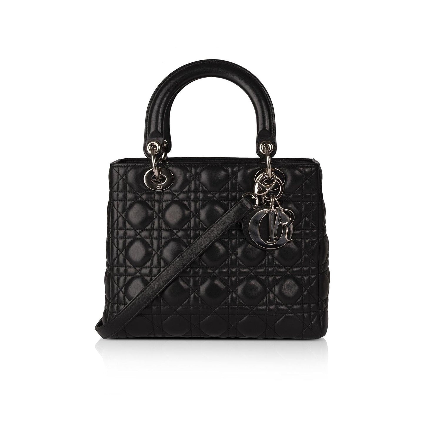 Dior Christian Lambskin Lady Bag Black Medium Travel Bag
