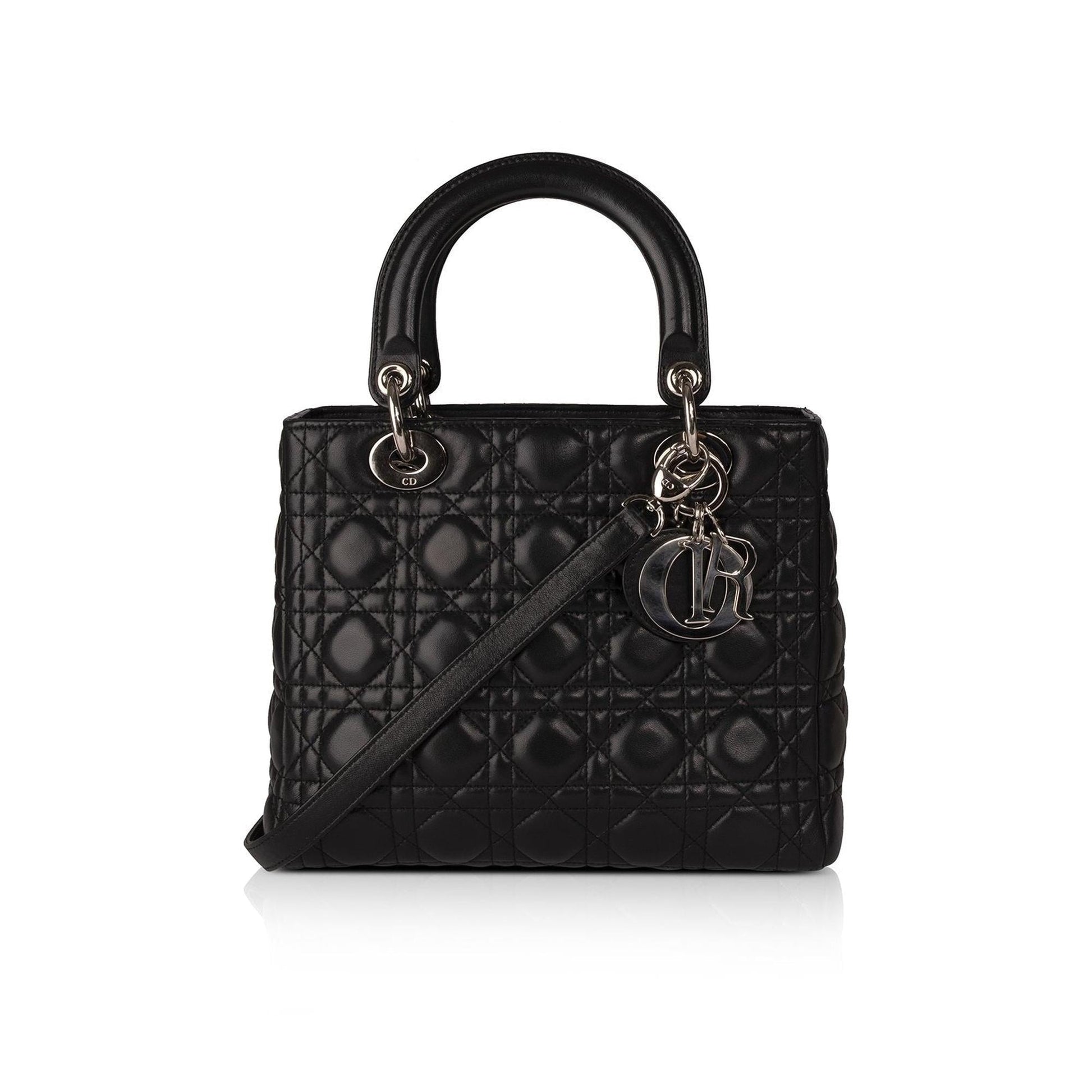 Dior Christian Lambskin Lady Bag Black Medium Travel Bag