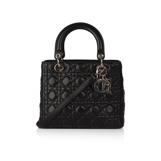 Dior Christian Lambskin Lady Bag Black Medium Travel Bag