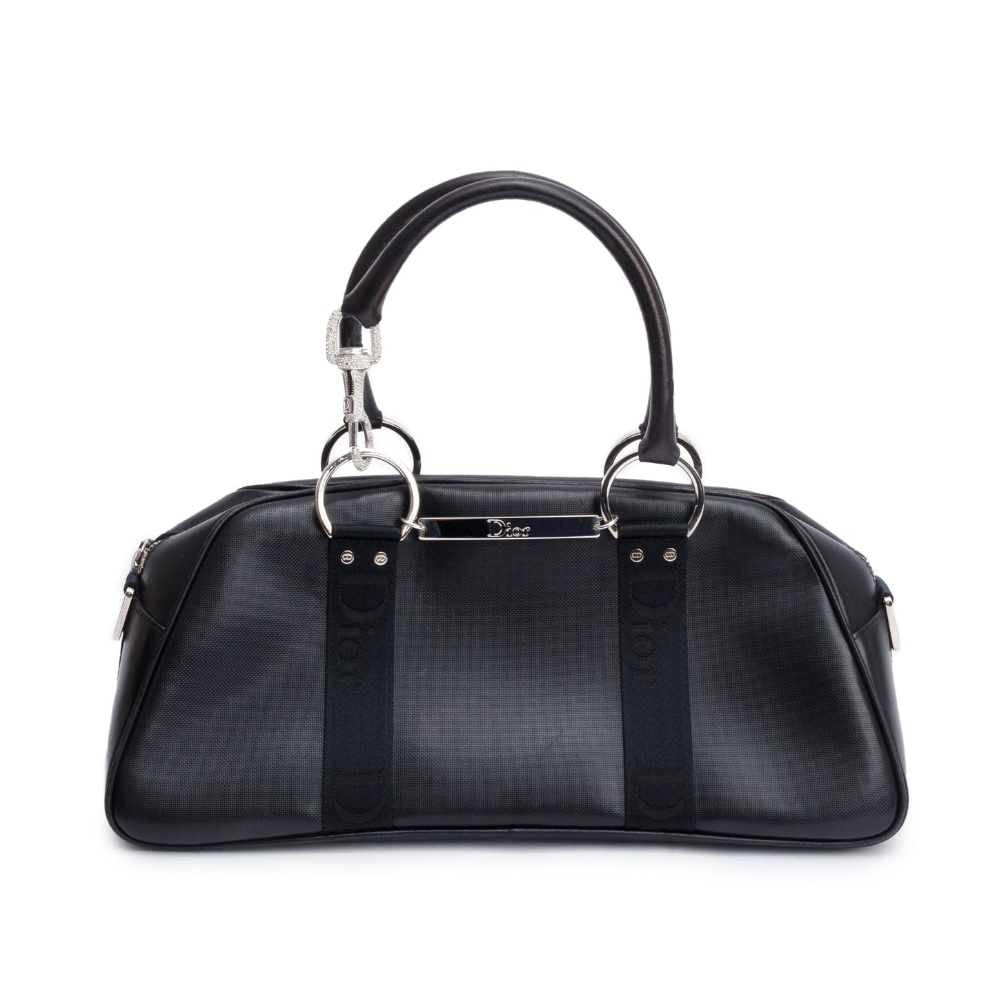 Dior Christian Crystal Embellished Hardcore Bowling Bag Leather Black Travel Bag