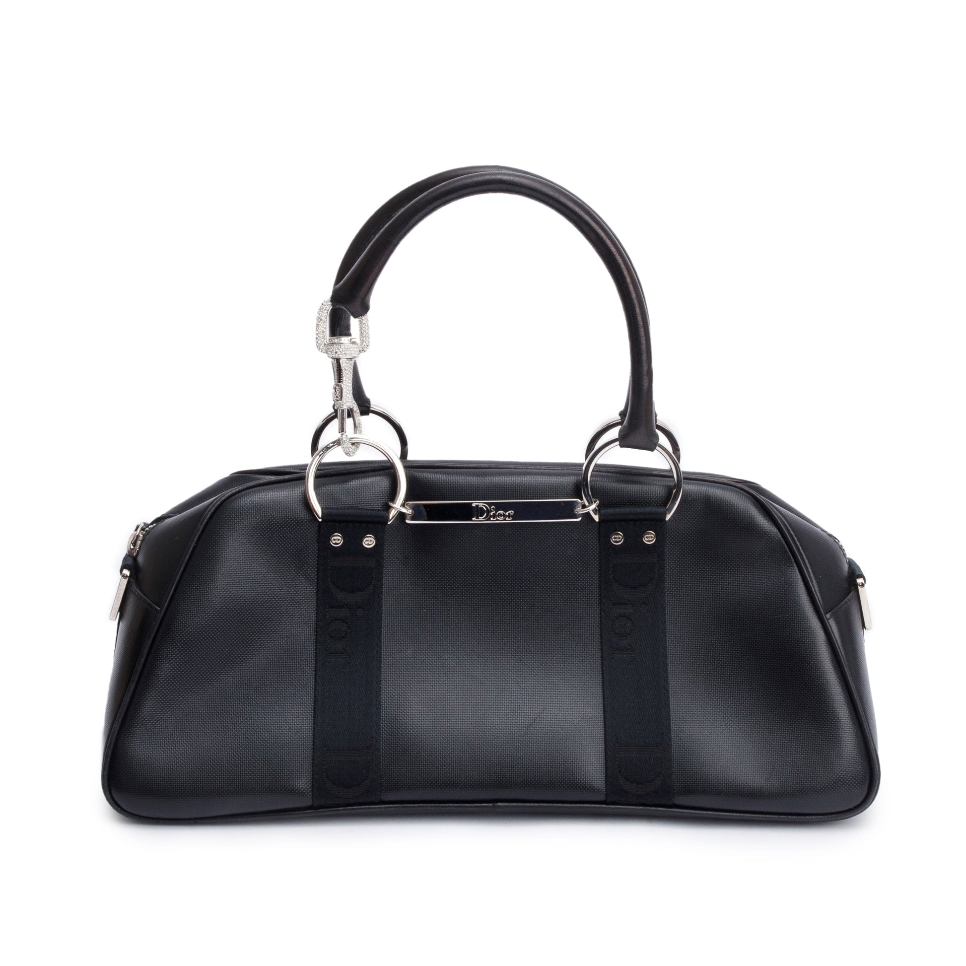 Dior Christian Crystal Embellished Hardcore Bowling Bag Leather Black Travel Bag