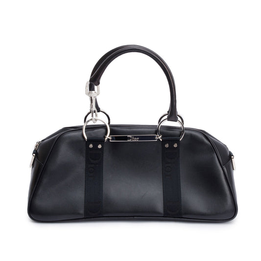 Dior Christian Crystal Embellished Hardcore Bowling Bag Leather Black Travel Bag