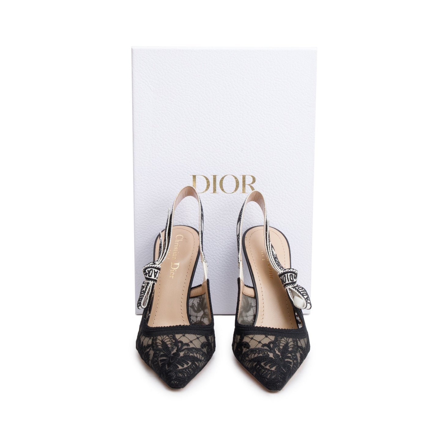 Dior Christian Mesh Chardons Embroidery J'A Slingback Pumps, Black Shoes