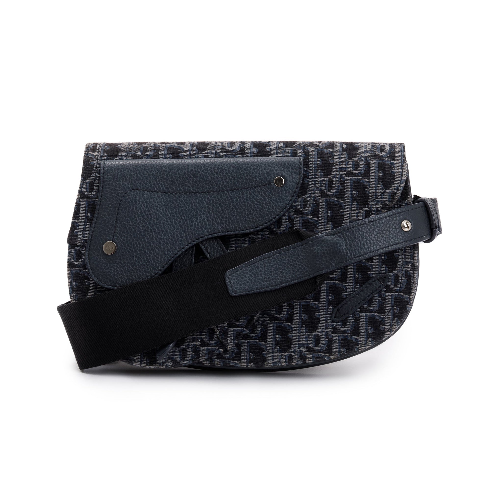 Dior Christian Oblique Jacquard Saddle Pouch Handbag Black Travel Bag