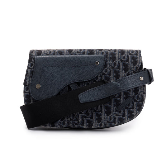 Dior Christian Oblique Jacquard Saddle Pouch Handbag Black Travel Bag