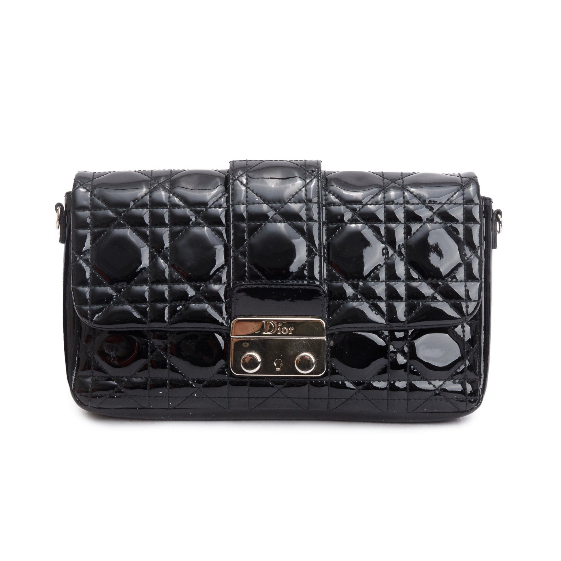 Dior Christian Patent Cannage Miss Promenade Pouch Handbag Black Travel Bag