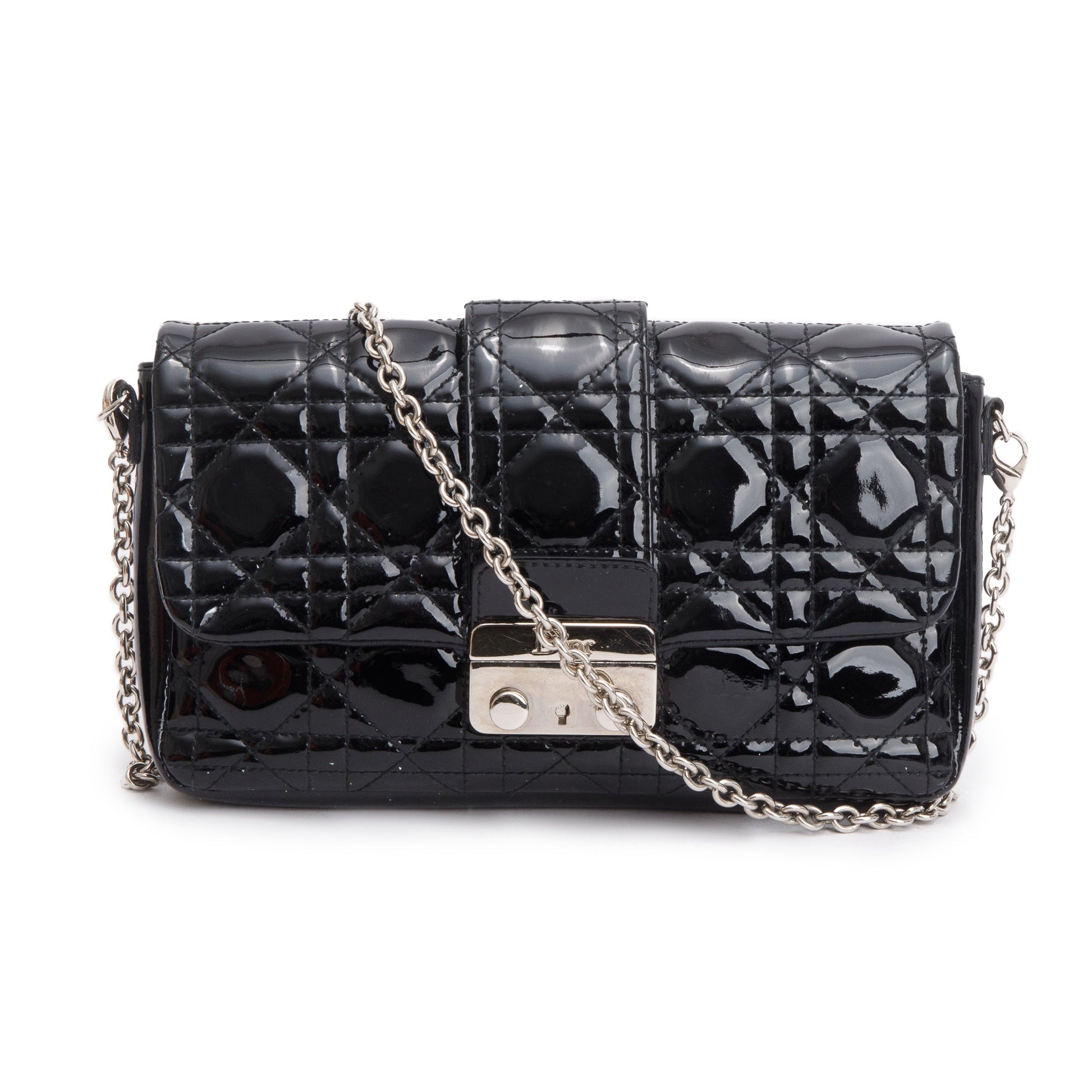 Dior Christian Patent Cannage Miss Promenade Pouch Handbag Black Travel Bag
